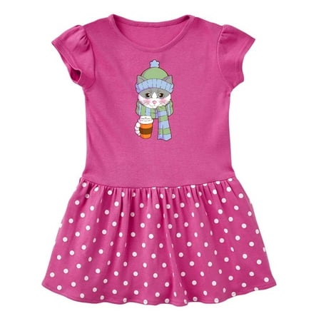 

Inktastic Cute Grey and White Cat in Scarf and Hat Gift Toddler Girl Dress