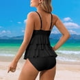 thumbnail image 5 of Women's Bikini Swimsuit Triangle Top Cheeky Bottom Solid Black with Skirts Soft Stretch Summer Beach Bathing Suit, 5 of 7