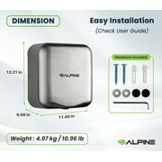Alpine Industries Commercial High Speed Hand Dryer Automatic Stainless Steel Hand Dryer Machine, 120V Chrome