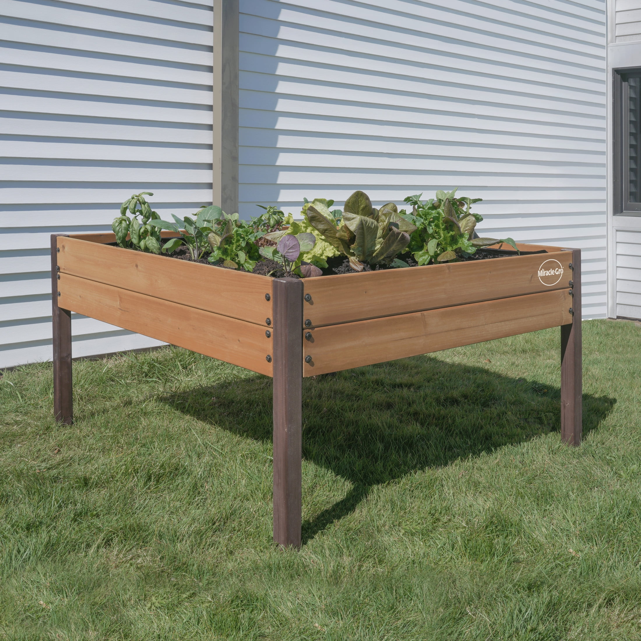 Miracle-Gro 4 x 4 x 2.3 ft Wrangler Brown/Cordova Brown Wood Raised Garden Planter