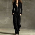 thumbnail image 2 of Women's Y2K Retro Velvet Zip Front Jumpsuits Stand Collar Long Sleeve Wide Leg Flowy Pants Romper with Pockets Loungewear Street Outfit Black, 2 of 8