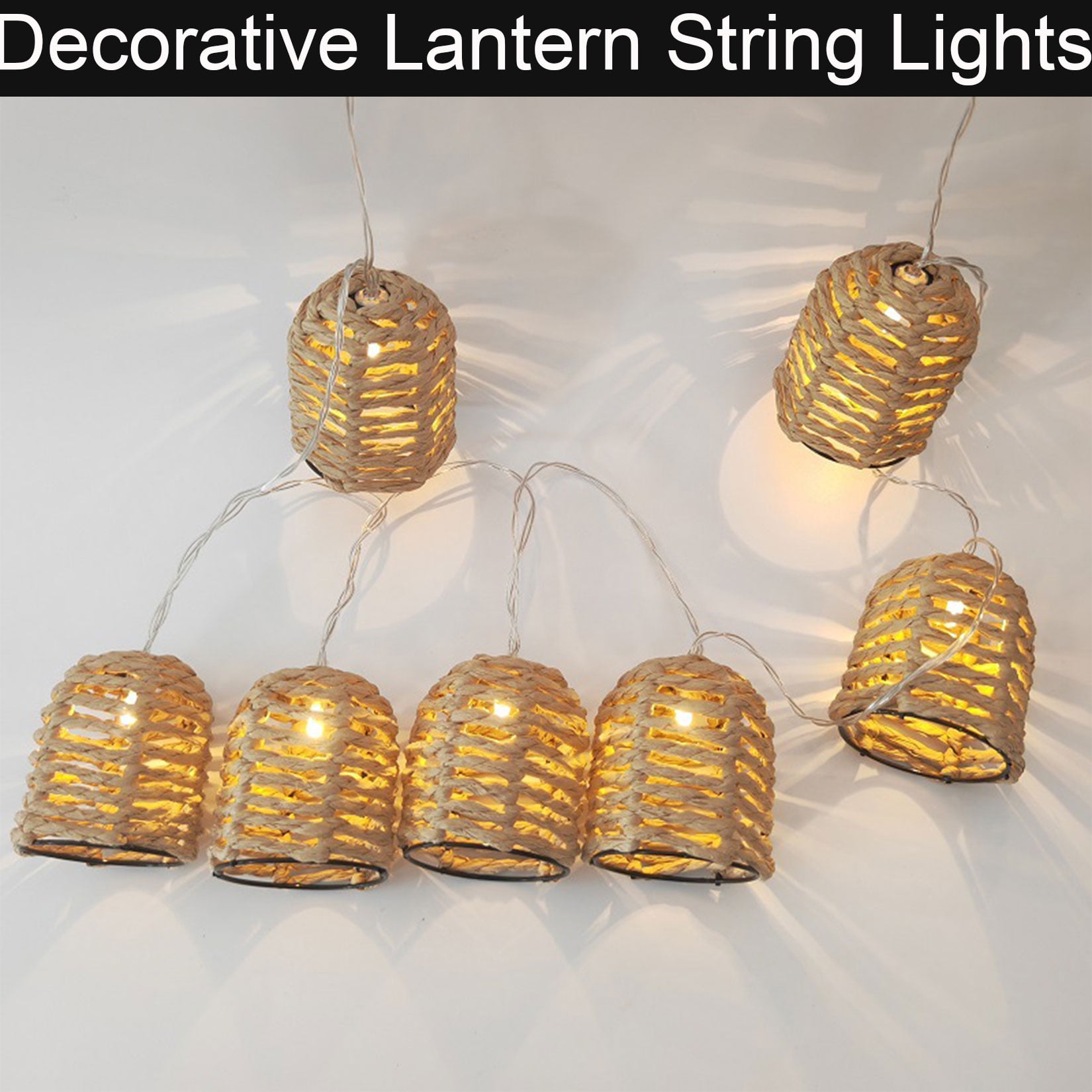 Rattan Ball String Lights Decorative Lantern String Lights - Seagrass Rattan Wire Ball Style Lantern String Lights, Indoor Outdoor Globe Boho String Light for Home Pergola Garden Party Backyard