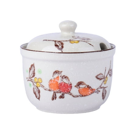 

Country Style Sugar Bowl With Lid Japanese Hand Painted Pattern Sugar Pot Sugar Container Spice Jar Seasoning Jar-flowers and birds-370ml