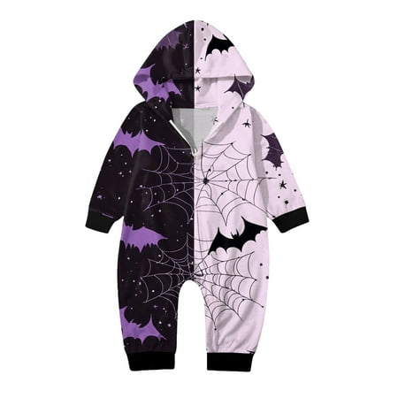 

Babys Happy Halloween Sets Red Prints Hooded Zipper Jumpsuit Family Outfit