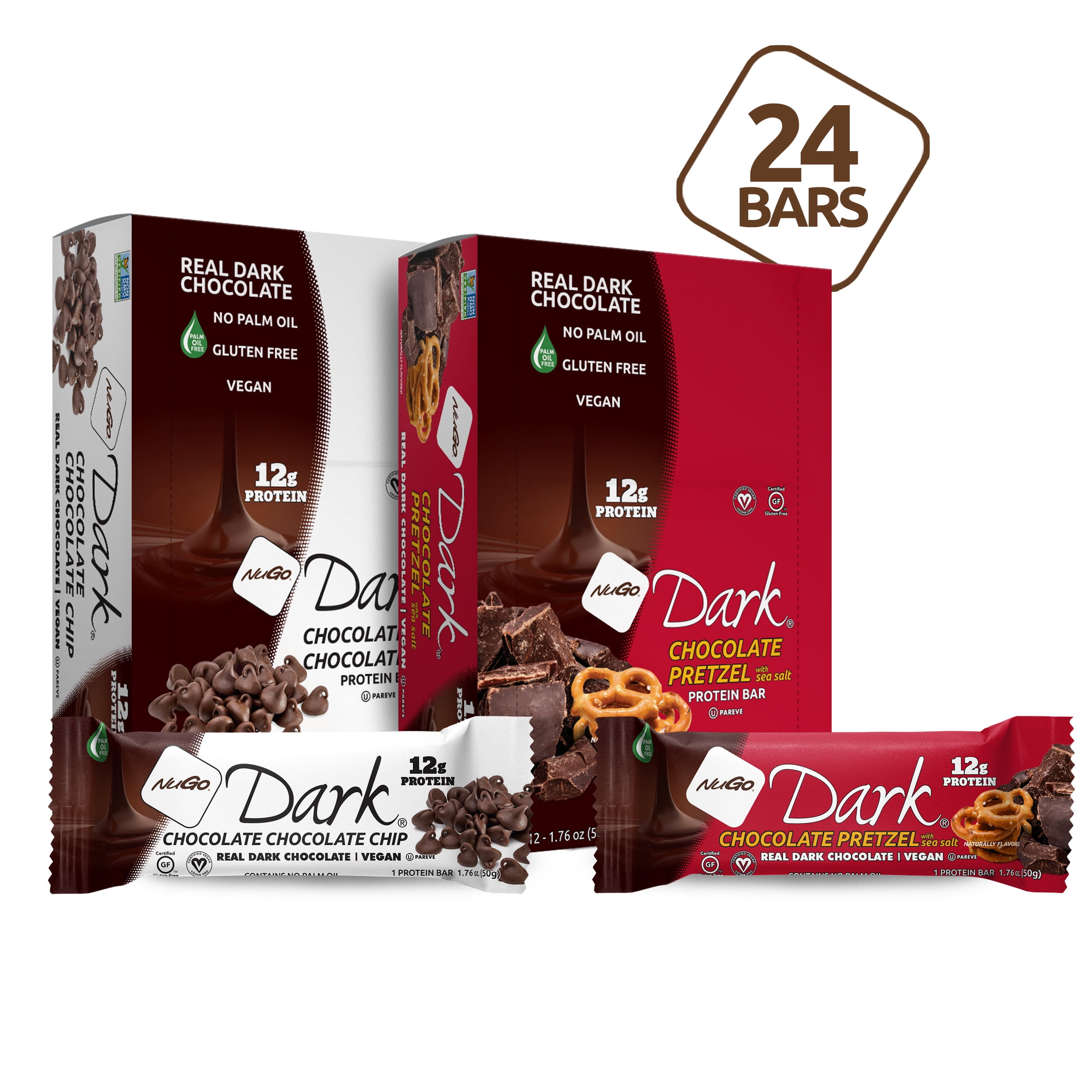 NuGo Dark Variety Chocolate Pretzel 12 bars & Chocolate Chocolate