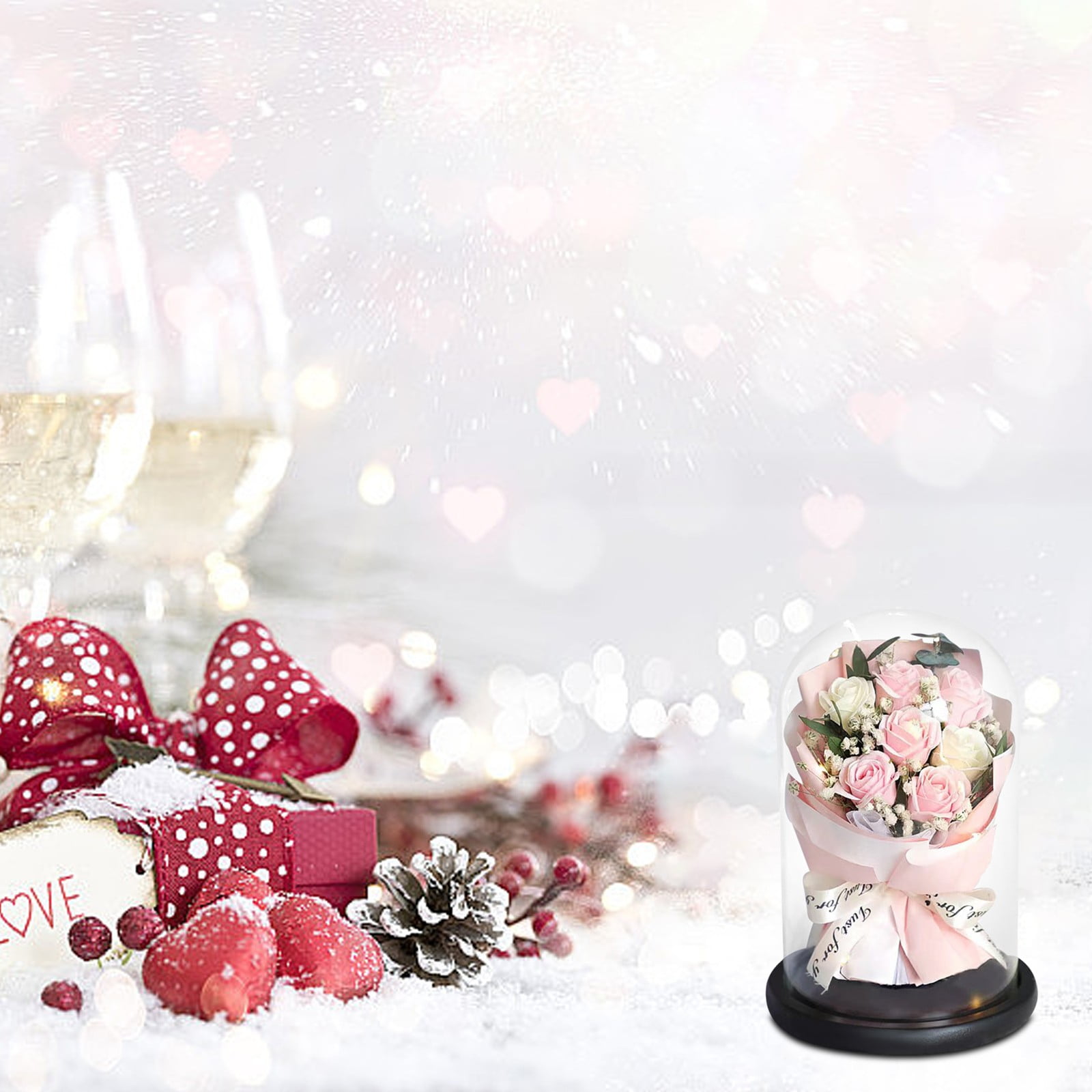 Uv Resistant Artificial Outdoor Plants, Soap Flower Dried Flower Bouquet Rose Superior Quality Glass Cover Eternal Flower Gift Box Christmas Valentine's Day Gift, Patriotic Flowers