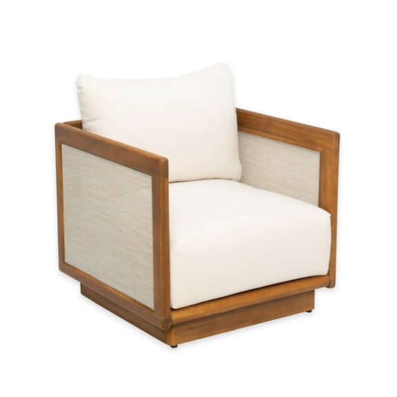 Christopher Knight Home Outdoor Wood Lounge Chair with 10" Beige Cushion, Textilene Backrest, Teak Finish