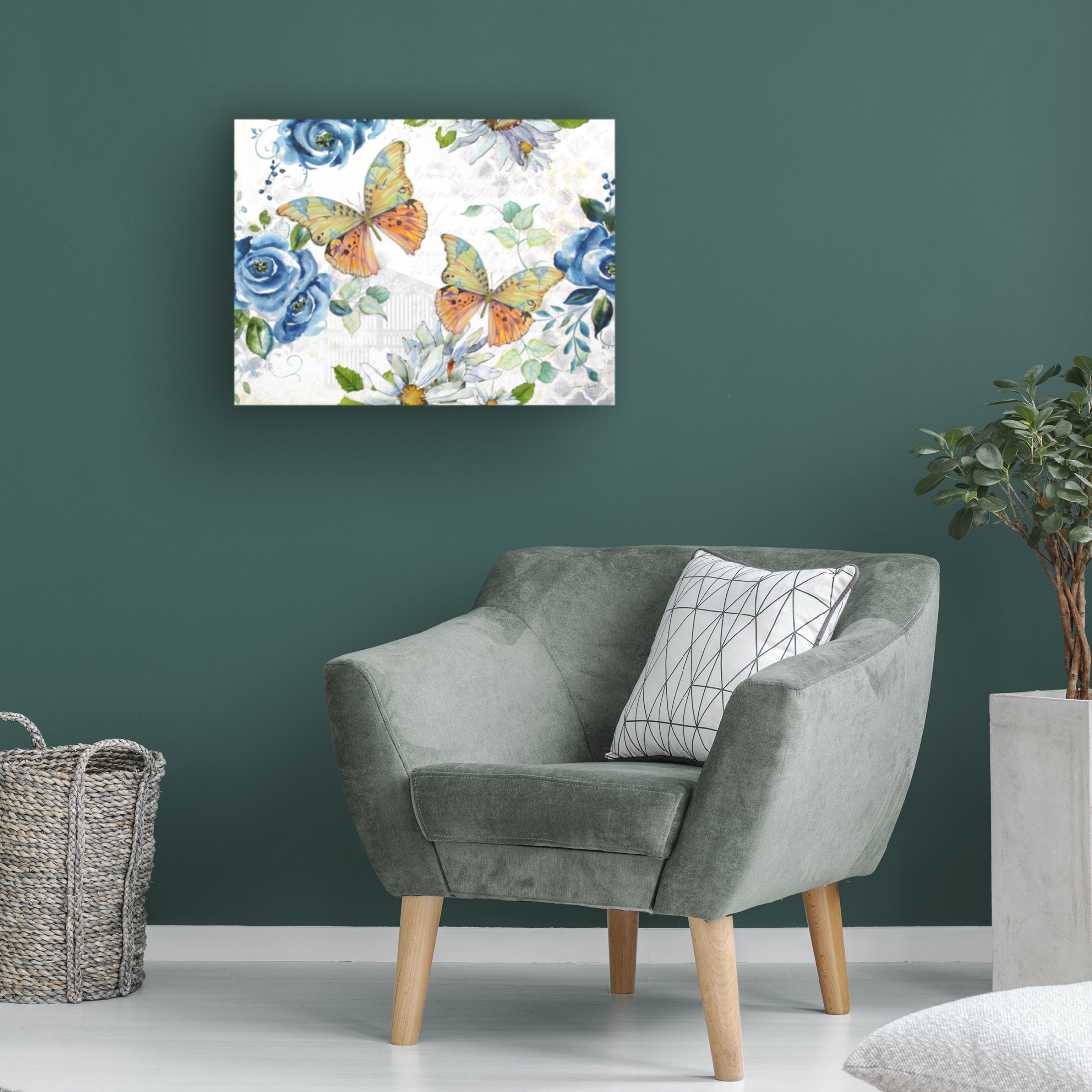 Canvas Wall Art - Jean Plout 'Floral Butterfly Garden C' Wall Art for Living Room, Bedroom, or Office Décor by Trademark Fine Art - 24 x 18 Inches