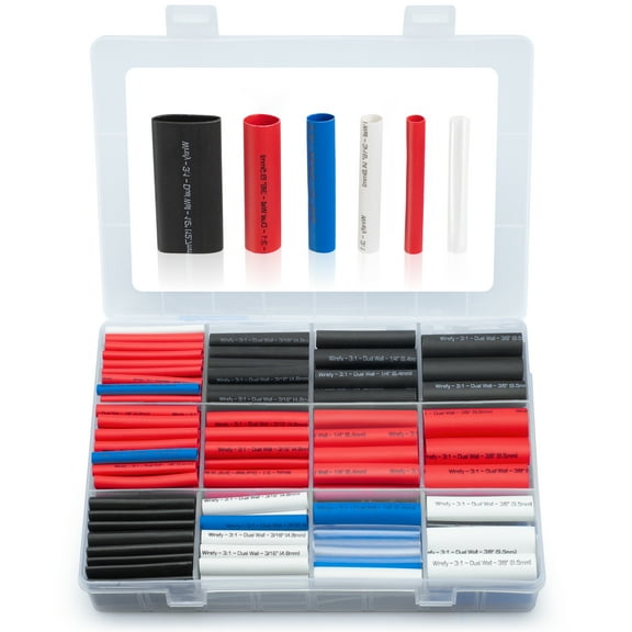 Wirefy 275 PCS Heat Shrink Tubing Kit, Polyolefin - 5 Colors, Diameters Ranging from 3/32" to 3/4".
