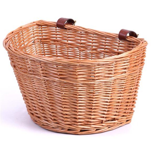 9.75 x 15.75 x 11.75 in. Wicker Front Bike Basket with Faux Leather Straps, Brown