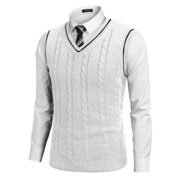 Men's Sweater Vest V Neck Slim Fit Casual Sleeveless Twisted Knitted Pullover Sweater