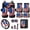 American Flag, variant on Galaxy Wolf Car Accessories Full Set Auto Seat Covers Floor Mats Steering Wheel Cover Armrest Cover Safety Belt Pad Cup Coasters Keychains 17 PCS Universal Fit for Most Vehicles