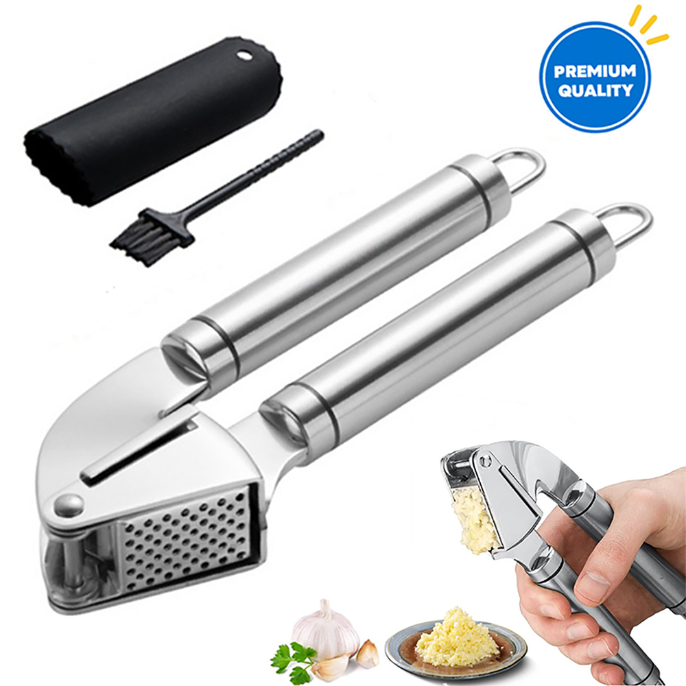Garlic Press Stainless Steel Premium Garlic Mincer, Crusher & Peeler
