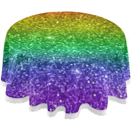 SKYSONIC Glitter Colors Rainbow Tablecloth Round Tablecloths Polyester Tablecover Cloths Washable Tabletop Runner Kitchen Party Picnic Dining Home Decor 60inch