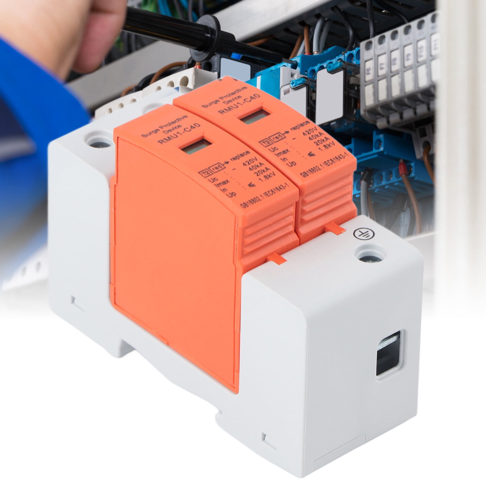 AC Photovoltaic Surge Protector, 2Pcs AC 420V 2P Surge Protector SPD Surge Protective Devices AC Arrester Protector Home Circuit, Surge Protectors