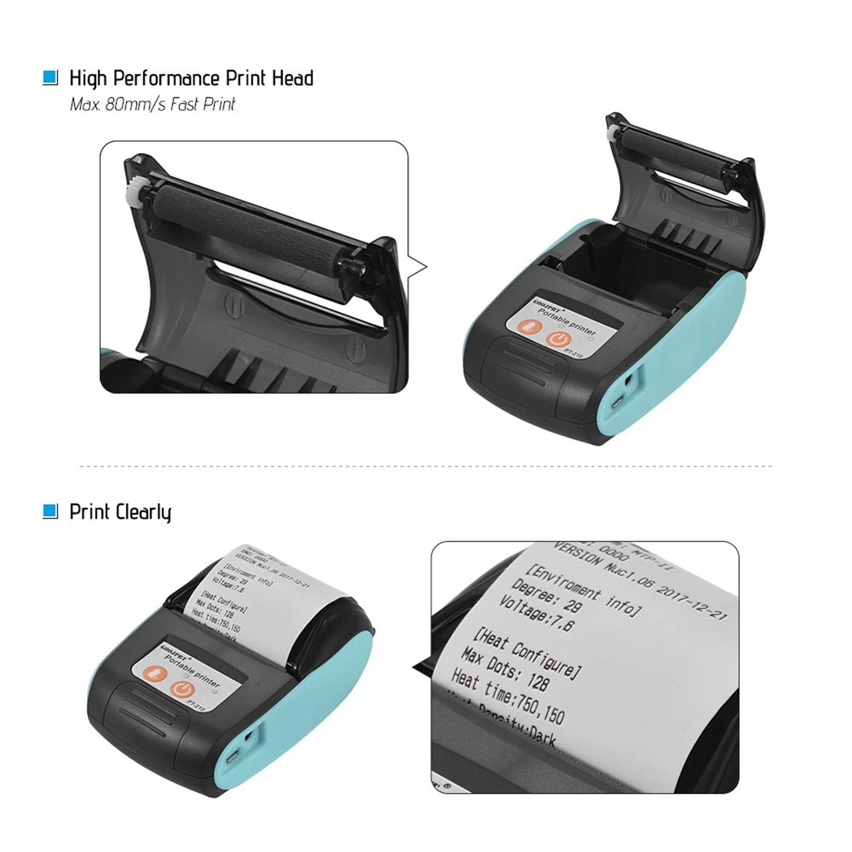 5X PT-210 Portable Thermal Printer Handheld 58mm Receipt Printer
