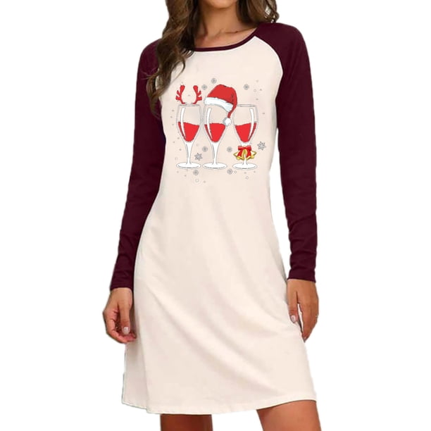 Vestido suelto informal de manga larga con estampado navideño y cuello redondo para mujer Fridja nbo1096