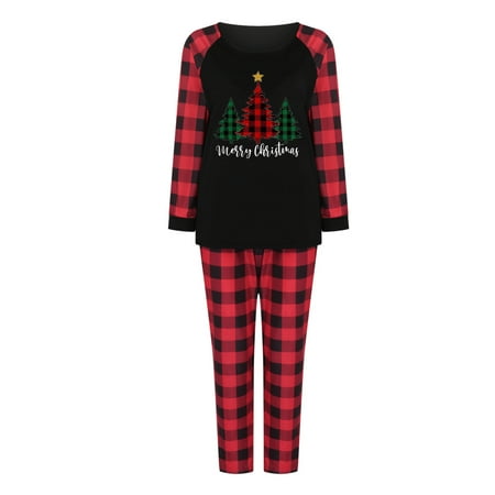 

Fesfesfes Xmas Pjs Sets Parent-child Attire Christmas Suits Patchwork Plaid Printed Homewear Round Neck Long Sleeve Pajamas Two-piece Mom Sets Sale Items