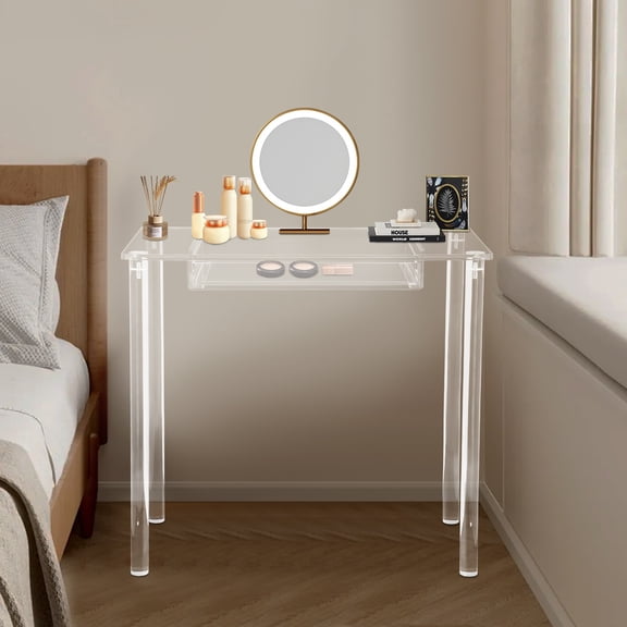 Acrylic Makeup Vanity Desk - Clear Vanity Table with Drawer - Small Makeup Table