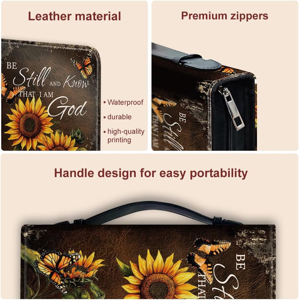 1pc Large Bible Cover 8x11 inch PU Leather Bible Case with Bookmark Sunflower Butterfly Bible Carrying Case for Women Men Christian Bible Note Books Carrying Accessories for DIY