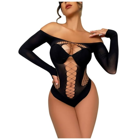

Quealent Women S Lingerie Women s Self Knot Front Teddy Lingerie One Piece Floral Lace Bodysuit Black One Size