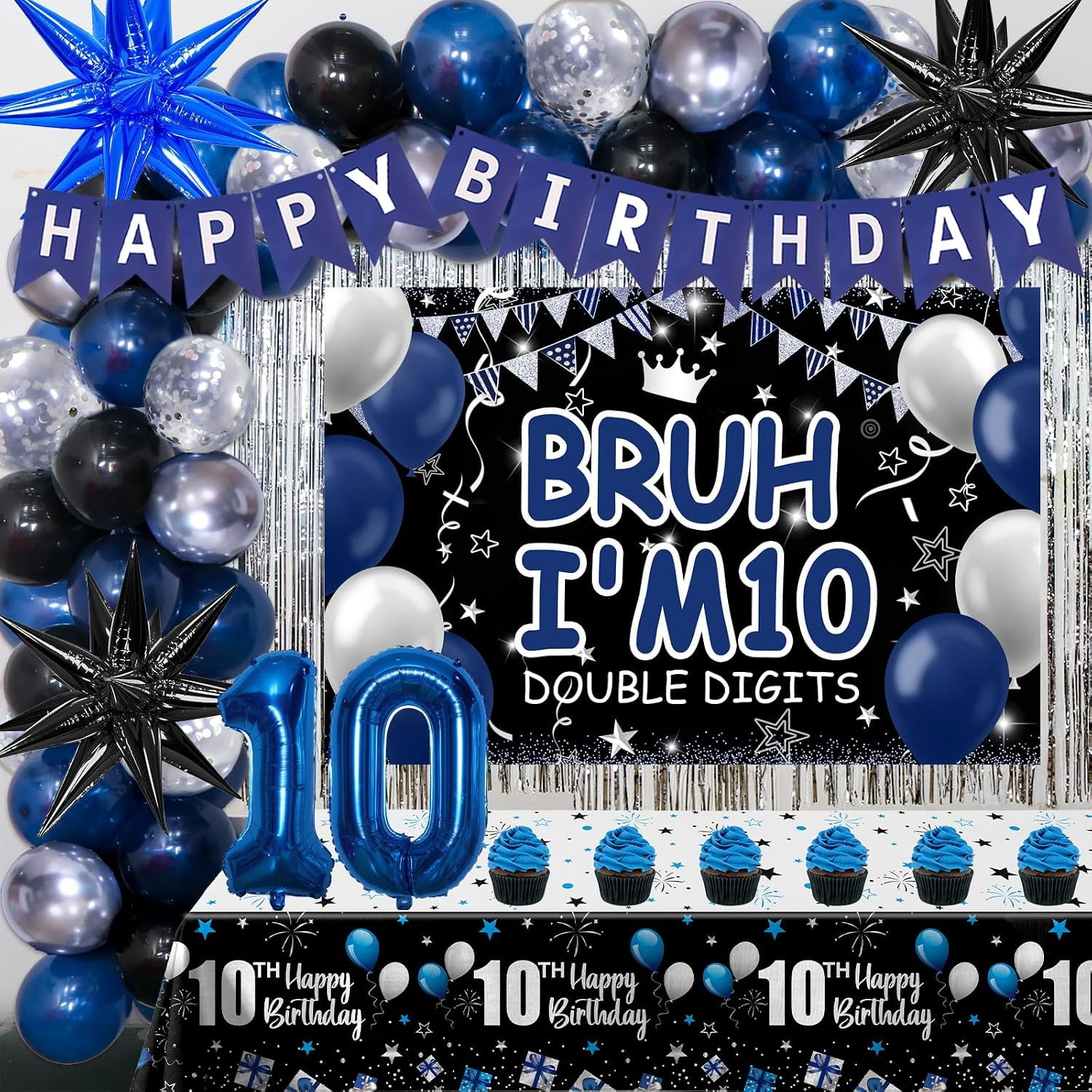 10th Birthday Decorations for Boys Blue 10 Year Old Boy Party Supplies