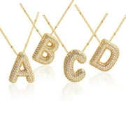 QVVWOPQ A-Z Bubble Letter Necklace Gold Rhinestone Letter Pendant Chain Layering Necklaces for Women Jewelry Gifts