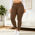 thumbnail image 5 of Plus Size Leggings for Women, High Waisted Black Super Soft Yoga Pants with Pockets, Petite to Plus Size Womens Leggings Non See Through, Workout Running Daily | TruHer,Brown 3XL, 5 of 9