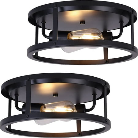 

JSTCL 2 Pack Flush Mount Ceiling Light Farmhouse Light FixtureCeiling Lights Painted Anti-Corrosive Black for Hallway Entrance Laundry Room etc