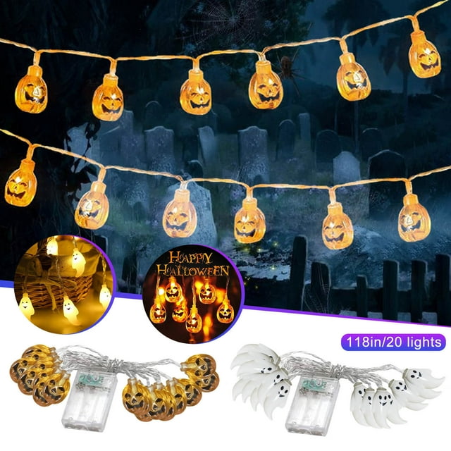 Xihbxyly Guirnalda de Luces de Halloween con Forma de Calabaza, Murciélago y Fantasma, Led a Pilas, Diseño Flexible de 3 M, Decoración para Interiores y Exteriores, Patio, Porche, Jardín, Fiesta, Dur