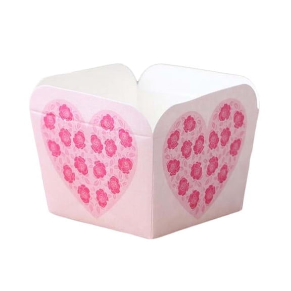 Paper Baking Cup Heat-Resistant Square Cupcake & Muffin Cup, Rose Heart - 50 Piece