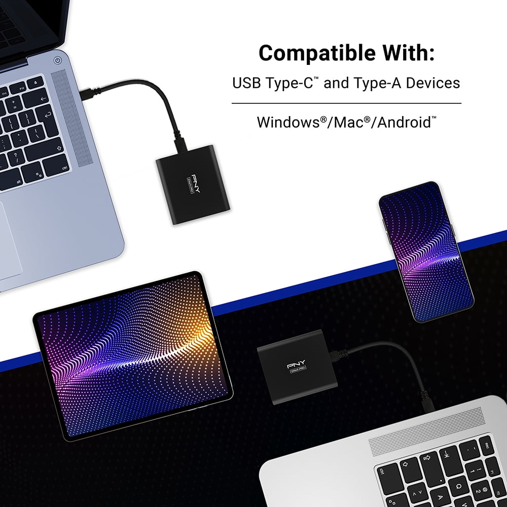 PNY EliteX-PRO 2TB USB 3.2 Gen2x1 Type-C External Portable SSD – Up to 1,600MB/s PSD0CS2260-2TB-RB