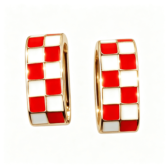 DESIGNICE Checkered Earrings for Women, Enamel Chunky Hoop Earrings | Vintage Trendy Earrings Jewelry Gifts, Classic Red Earrings