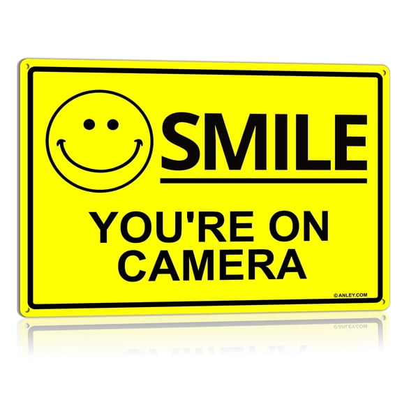 ANLEY Smile You're on Camera Sign 7 X 10 In - Video Surveillance Security Metal Warning Sign for Home, Business
