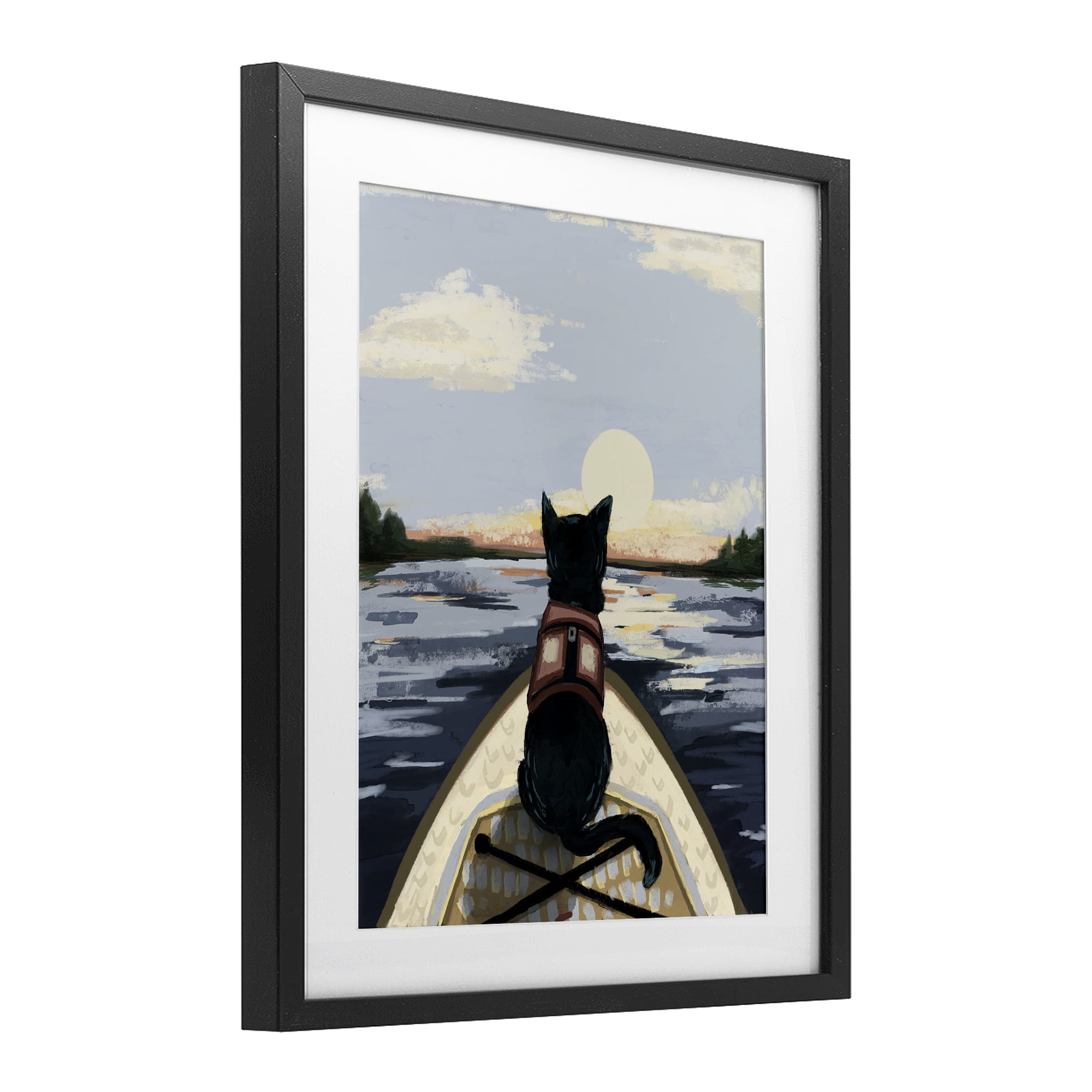 Stupell Industries Peaceful Cat Viewing Lake Black Framed Print Under Glass, design by Denise Bartkus