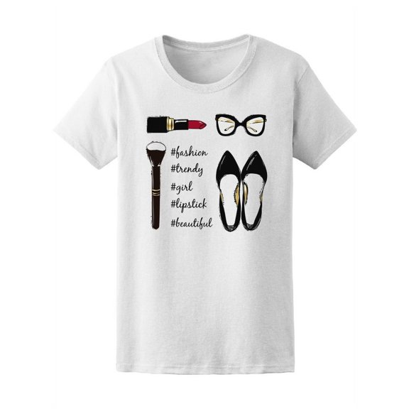 Fashion Shoes, Glasses, Make Up T-Shirt Women -Image by Shutterstock, Female Large