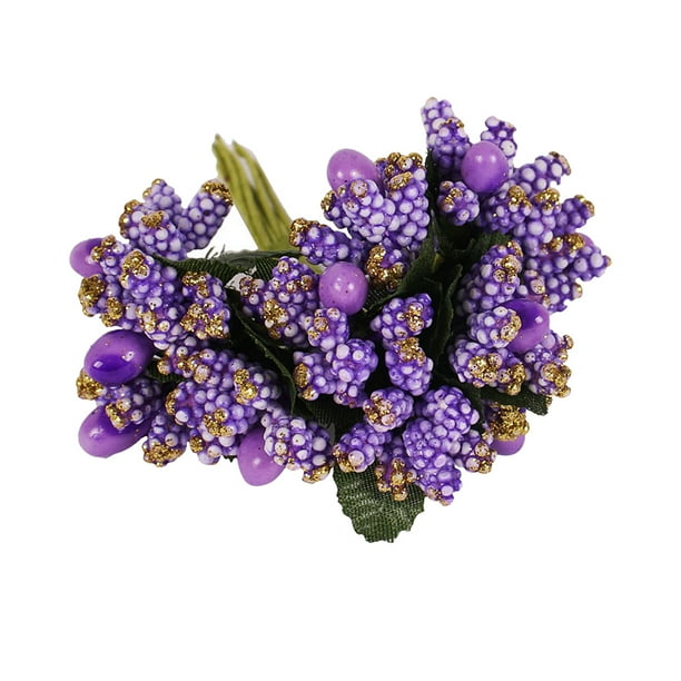 Bearachild 6/8/10/12/50/70/90 Uds. Mezcla de flores moradas cereza estambre bayas paquete DIY Navidad pastel de boda caja de regalo decoración de coronas Flores artificiales No.23 Bearachild HA002016-23