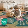thumbnail image 4 of ODIKA 4'x6' Teal Floral Harmony 70s Pattern Washable Area Rug Retro Botanical Design with Vibrant Blooms for Bedroom, Reading Nook, Pet Friendly & Non-Shedding, 4 of 7