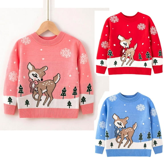URMAGIC Long Sleeve Christmas Elk Sweater Knit Tops for Toddler Little Boy Girl(2-7T)