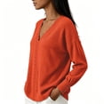 thumbnail image 3 of Uaswgudfs Women's Sweater Loose Fit Long Sleeve V Neck Scalloped Lace Trim Ribbed Knit Casual Pullover Top for Autumn Winter, 3 of 6