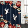 thumbnail image 2 of Navy Blue Crane Shower Curtain, Waterproof Shower Curtains for Bathroom, Vintage Red Teal Spring Floral Botanical Washable Fabric Bathtub Curtain Set Bath Decor with 12 Hooks Standard 72"x72", 2 of 8