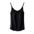 thumbnail image 2 of Miorin Women Scoop Neck Built-in Bra Tank Tops, Thin Spaghetti Strap Modal Loose Flowy Wavy Hem Undershirt, Solid Relaxed Layering Cami for All Season Loungewear Daily Inner Wear, Black XL, 2 of 7