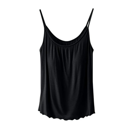 ZPYESWOW Built In Bra Tops for Women Tank Top for Women Sleeveless Tops with Built In Bras Shelf Bra Padded Shirt Casual Tanks Loose Fit Black XXXL