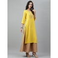thumbnail image 5 of Janasya Women's Mustard Poly Rayon Solid Straight Kurta, 5 of 8