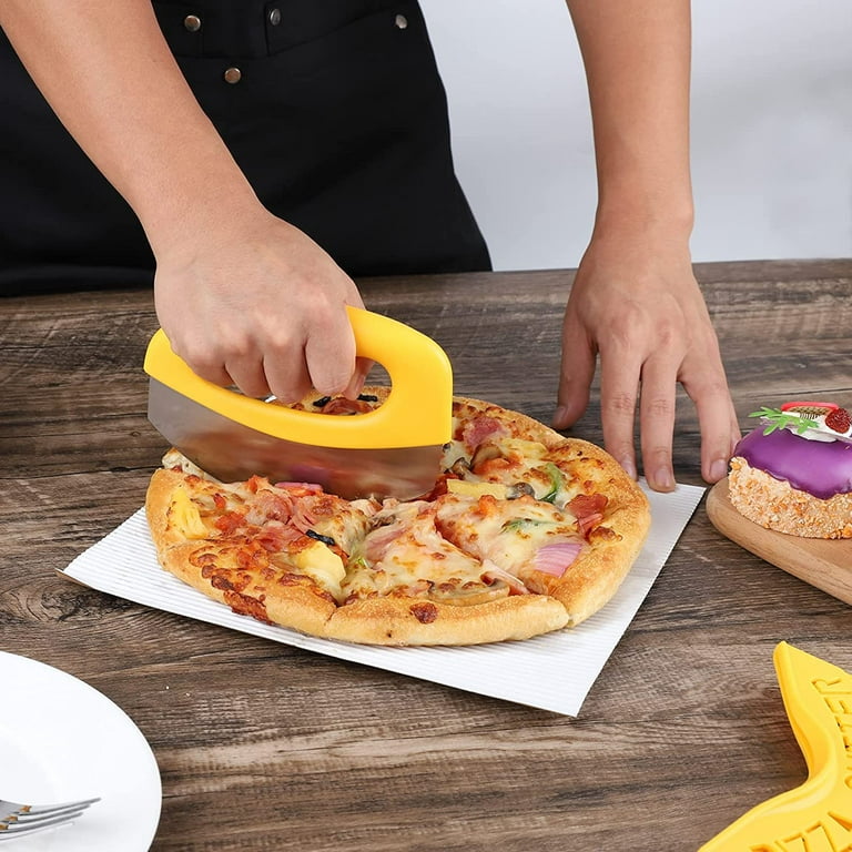 Pizza Cutter Food Chopper Super Sharp Blade Stainless Steel Pizza Cutter Rocker Slicer with Protective Sheath Multi Function Pizza Knife Kitchen