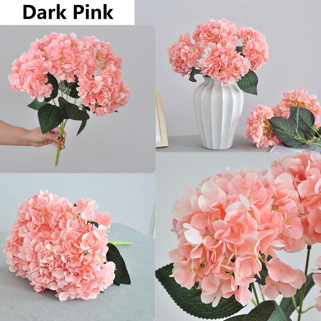 Outdoor Hydrangea Artificial Flowers, 17.7" 5 Heads UV-Resistant, Waterproof & Windproof Silk Faux Blooms for Porch, Garden & Wedding Decor