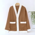 thumbnail image 7 of GILIGEGE Fleece Jacket Womens Lounge Cozy Warm Bed Jackets Cozy Warm Bed Pajama Tops for Home V Neck Button Down Fuzzy Cardigan with Pockets Sleepwear Long Sleeve Fall Winter Coats Brown S, 7 of 7