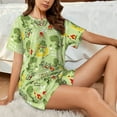 thumbnail image 4 of Balery Cute Dinosaurs Cartoon Conjunto de Pijama para Mujer con Estampado, Dos Piezas de Manga Corta y Shorts, Ropa de Dormir Suave con Cuello Redondo y Bolsillos-4X-Large, 4 of 6