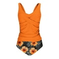 thumbnail image 4 of qucoqpe Womens Two Piece Floral Print Bathing Suits with Built in Bra Sexy Wrap V Neck Tankini Swimsuit Backless Strap Swimwear, 4 of 5