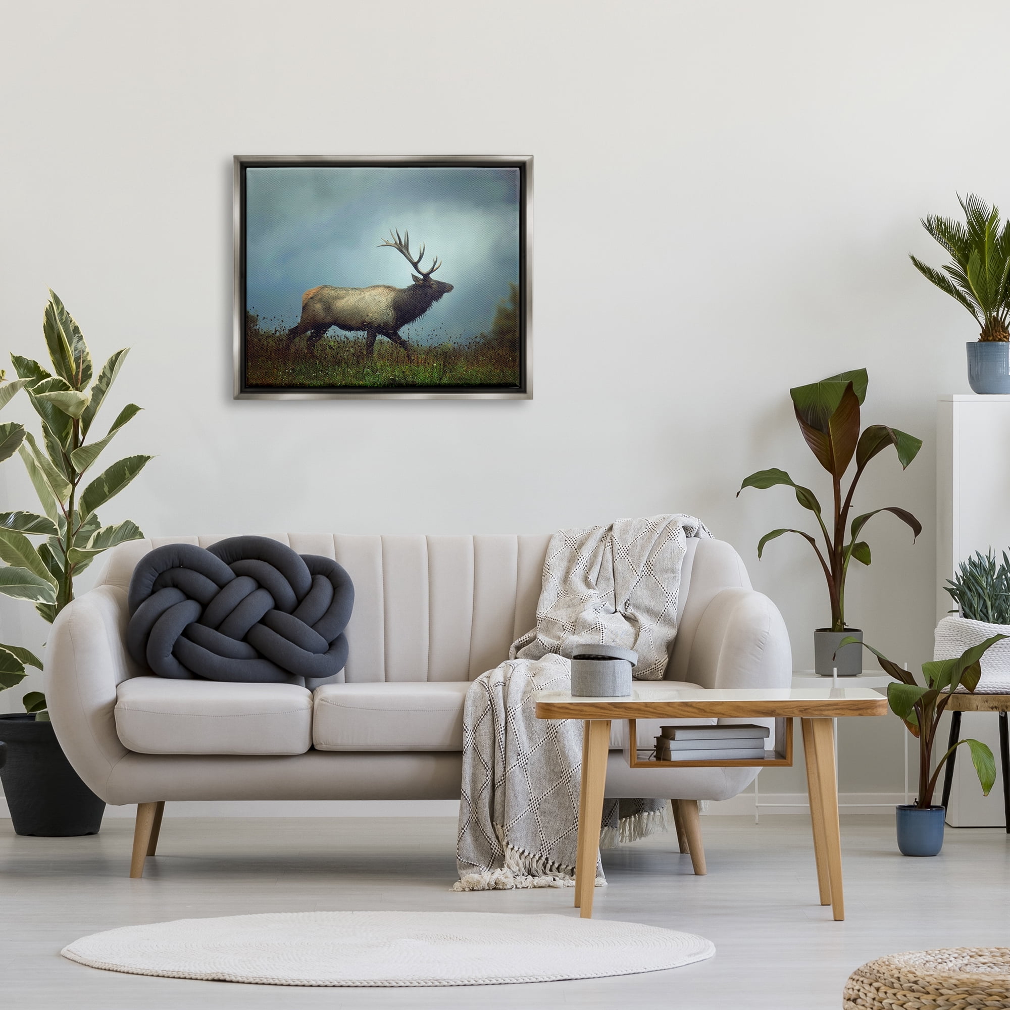 Stupell Industries Serene Elk in Nighttime Clearing Wildlife Photography Photograph Luster Gray Floating Framed Canvas Print Wall Art, Design by Carrie Ann Grippo-Pike